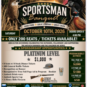 Oct 10th Sportsman Banquet Platinum Level Sponsorship $1000